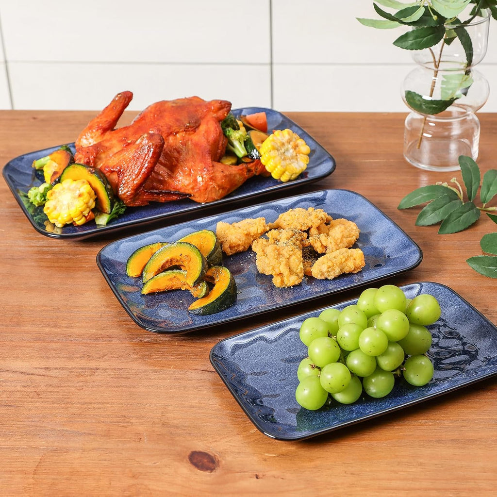 Ceramic Rectangle Serving Platters - 14" 12" 10" Porcelain Serving Trays Plates for Party BBQ Appetizers Sushi