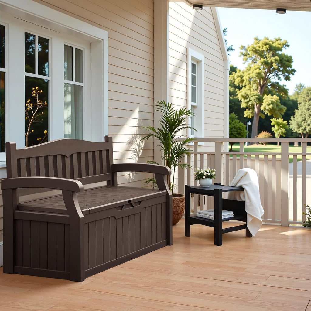 80 Gallon Storage Bench, Deck Box with Seat Waterproof All-Weather | Lockable Heavy-Duty Chest Box with Seating Bench