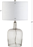 26" Smoked Gray Glass LED Table Lamp, Modern Contemporary Bedside Nightstand Lamp Bedroom, White Linen Drum Shade