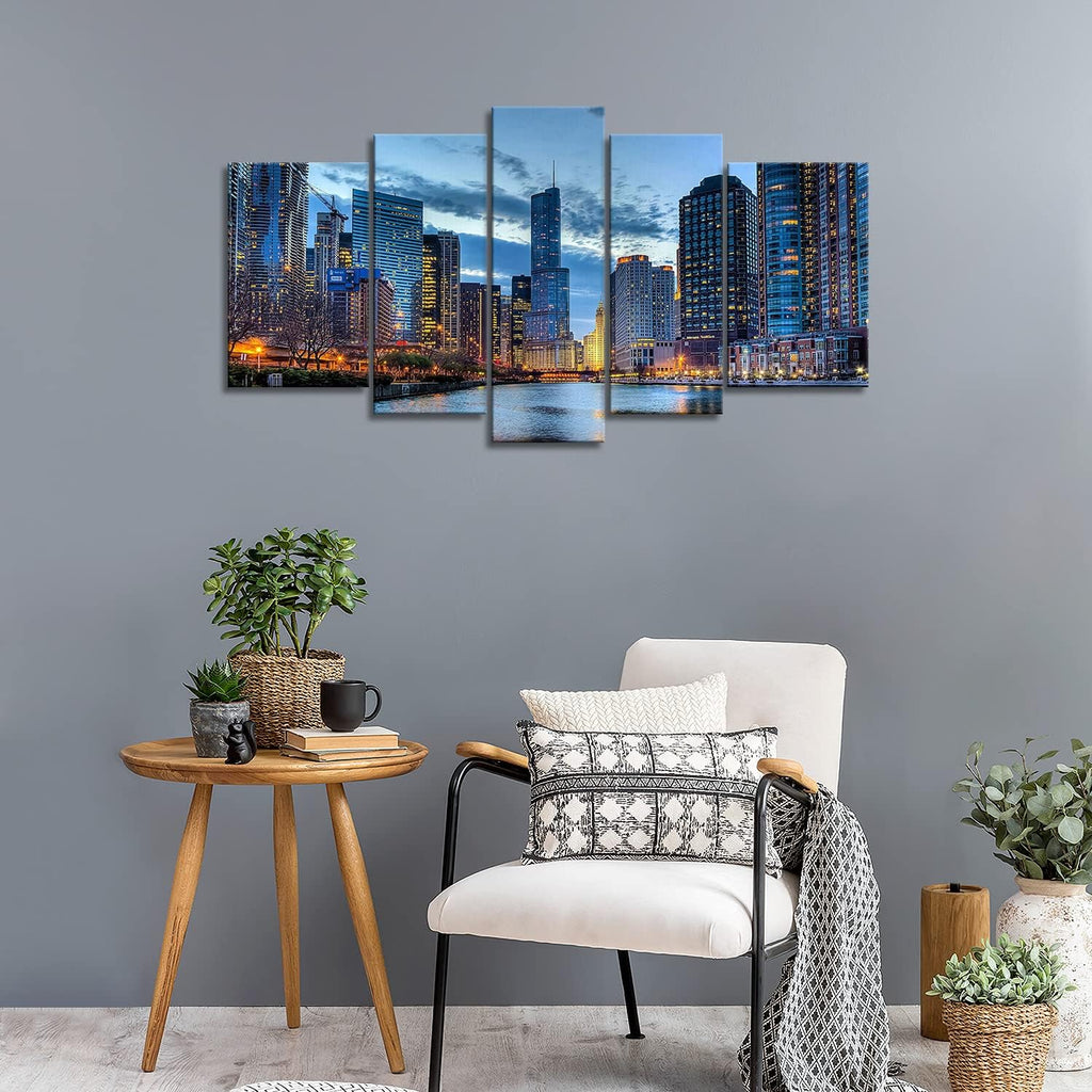 Chicago Wall Art 5 Panel Chicago Skyline Usa Pictures Prints On Canvas City The Picture Decor Oil Modern Decoration