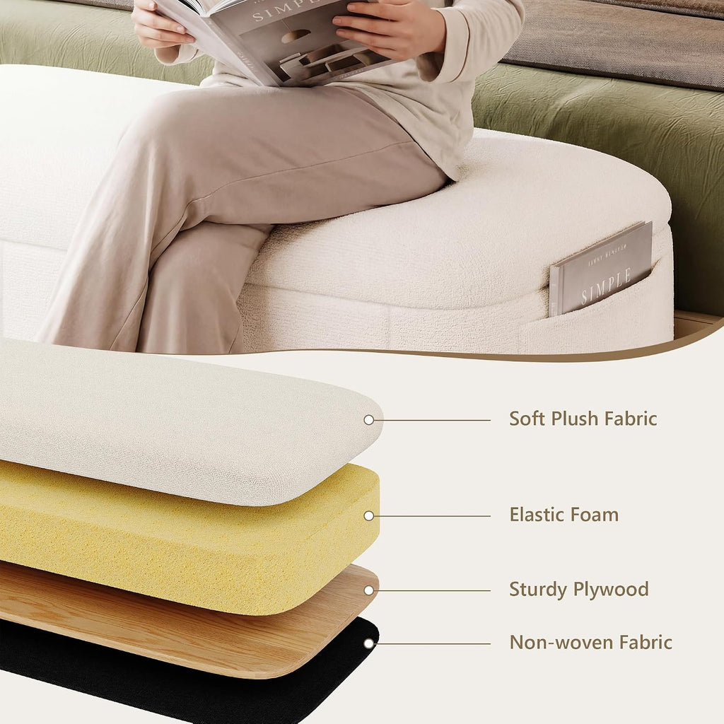 47.4" Ottoman with Storage, End of Bed Bench with Soft Upholstered Seat, Storage Ottoman Bench with Side Pocket