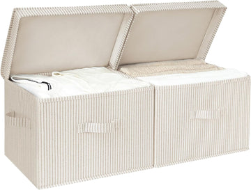 Fabric Storage Bins with Lid, Decorative Storage Boxes for Shelves, Stackable Closet Organizer Basket with Handles