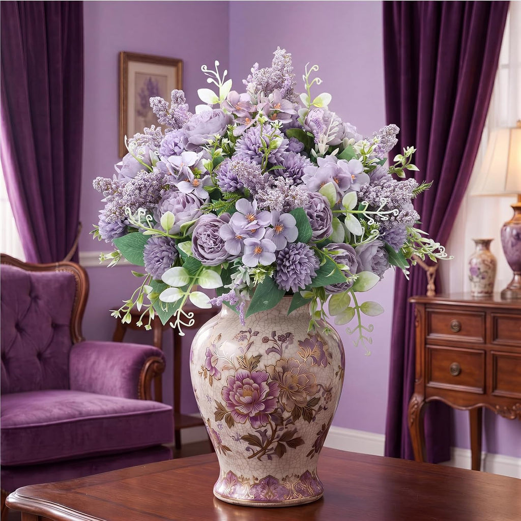 12 Pcs 13.4 Inch Artificial Flowers Bouquet Fake Silk Flowers Faux Bouquet Hydrangea Bouquets for Wedding Birthday