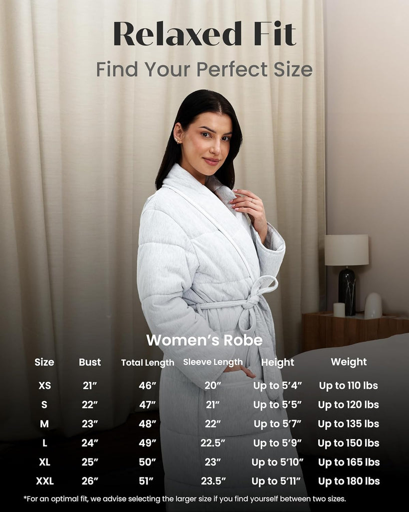 Quilted Luxury Robe For Women - Padded Hotel Spa Duvet Bathrobe - Jersey Cotton Long Length Weighted Bath Robe