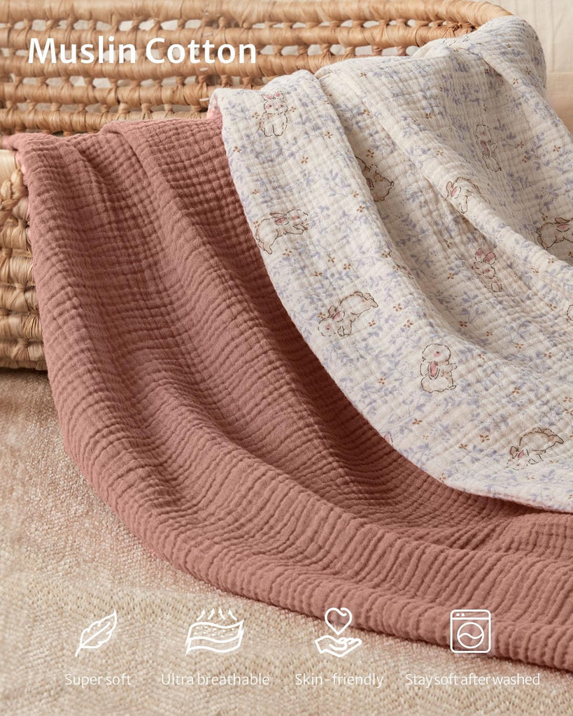 Muslin Crib Sheets, 2 Pack, Blush Bunny Floral & Dusty Pink