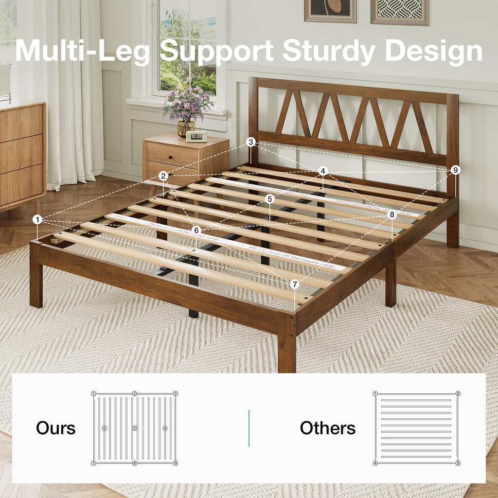 12 Inch Full Size Bed Frame Full Bed Frames with Headboard Solid Wooden BedFrame Foundation, No Box Spring Needed