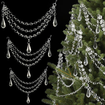 12 Pcs 3-Layer Crystal Garland for Christmas Tree 20in 16in 12in 3-Layer Acrylic Bead Garland Hanging Christmas