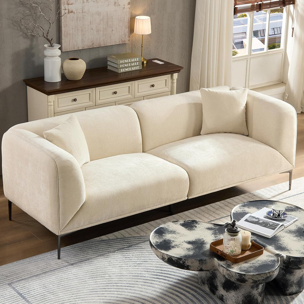82.68" Modern Sofa, 3-Seater Deep Seats Tuxedo Couch, Boucle Sofas with 2 Pillows