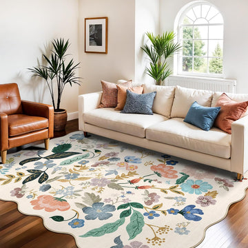 Living Room Area Rugs: Washable Floral Non-Slip Rug Dining Room Ultra Soft Carpet Kitchen Home Office Farmhouse