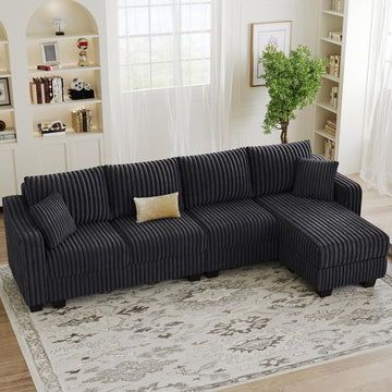 Sectional Couch with L-Shape Chaise L Shaped Couch with Ottoman Sectional Couches Corduroy (Dark Grey, L Shaped)