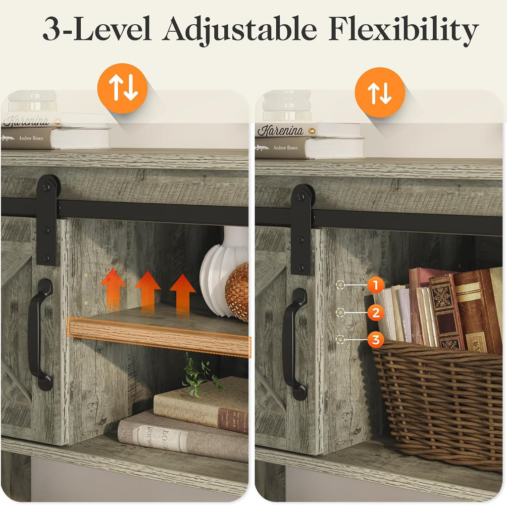 Console Table with Storage Shelf & Sliding Barn Door, Farmhouse Entryway Table with Storage, 46" Narrow Long Sofa