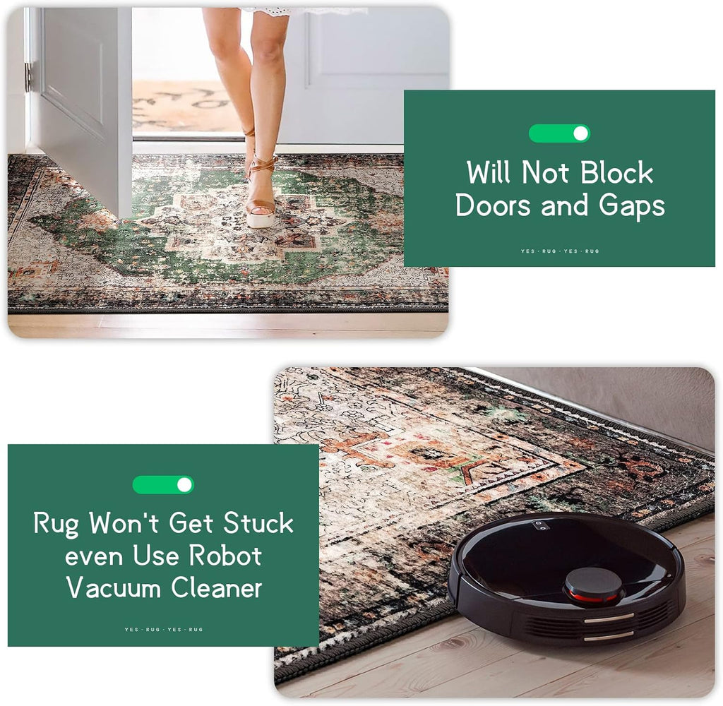 2x8 Runner Rug Green Boho Area Rugs for Hallway Indoor Laundry Room Bathroom Lightweight Non Slip Vi