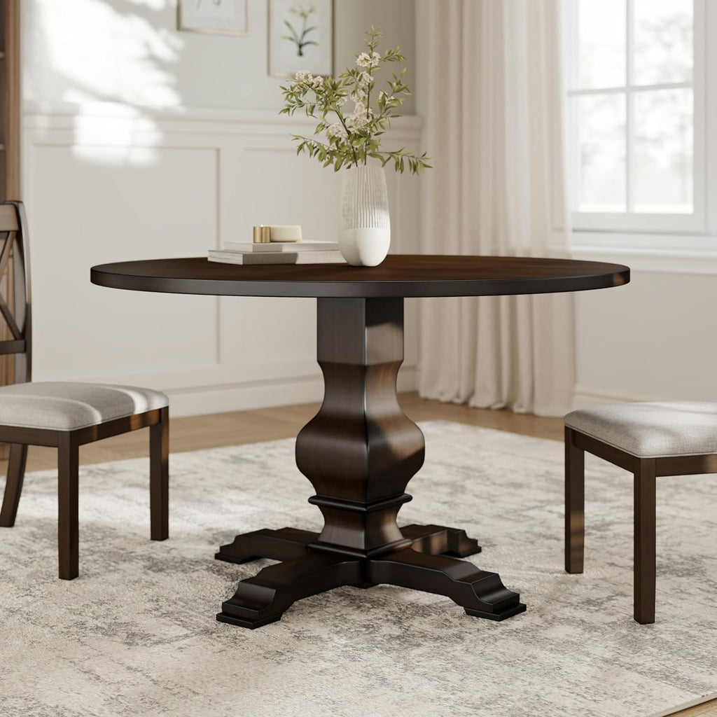 Havre Pedestal Base Round Dining Table, Espresso