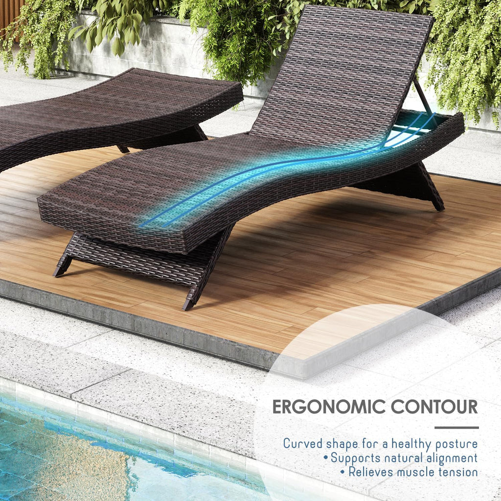 Chaise Lounge Chair Outdoor Set of 2, Wicker Patio Lounge Chair, Outdoor Lounge Chair with Reclining Backrest