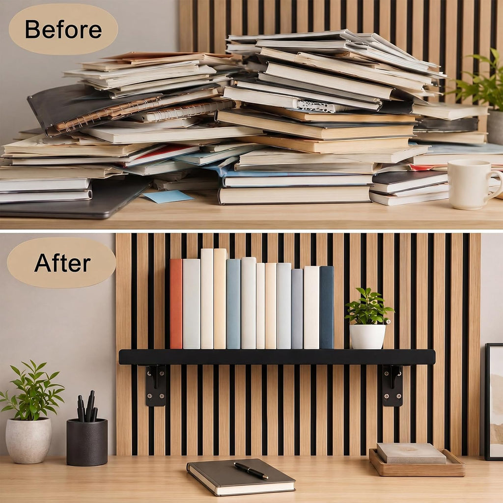 2 Pack Wall Shelves for Wood Slat Acoustic Panels 5.5" x 15.7" Acoustic Wall Shelf Mount Retail Display Shelves Slat