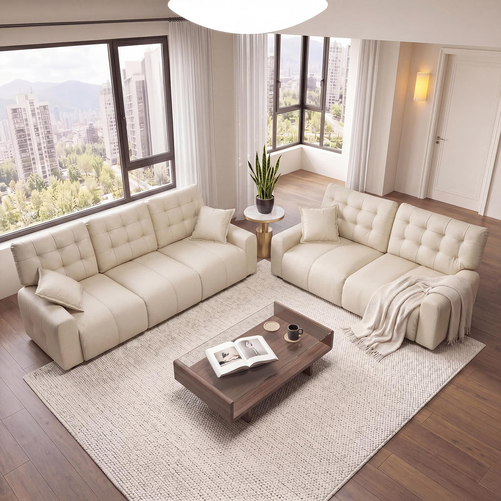 Oversized Sectional Leather Couch Deep Seat Sofa