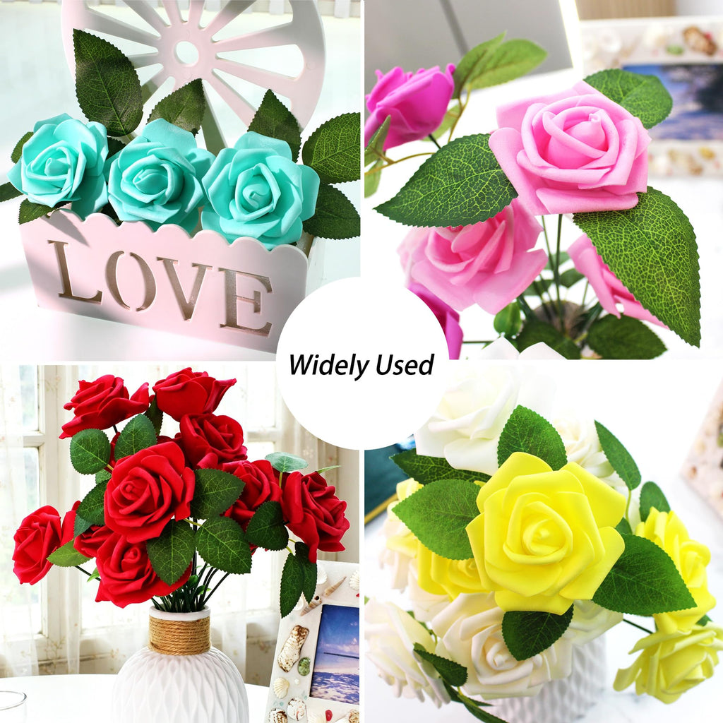 100 Pcs Artificial Rose Leaves Bulk (1 Stem 5 Large-Leaf Green)