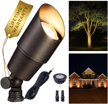 Landscape Spotlights Low Voltage - Brass Outdoor Uplight LED 12V, Wired Spot Lights IP65 Waterproof, Antique Bronze