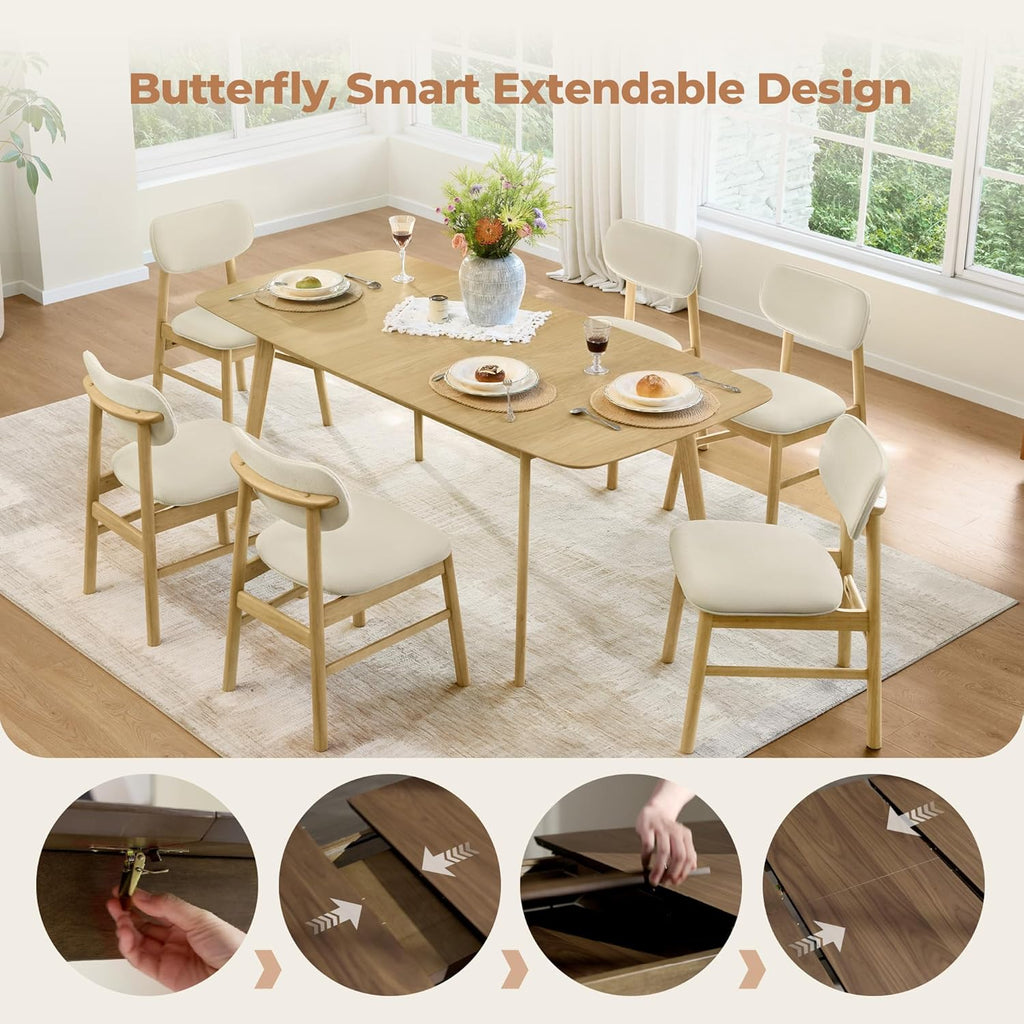59"-75" Extendable Dining Room Table for 4-6, Modern Wood Dining Table for Small Spaces, Kitchen, Space Saving Hidden