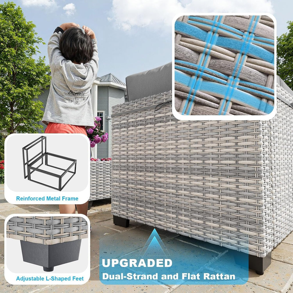 Outdoor PE Wicker Rattan Modular Patio Sectional Sofa Set | 9-Piece: 6 Modular Seats, Coffee Table & 2 Ottomans, Grey