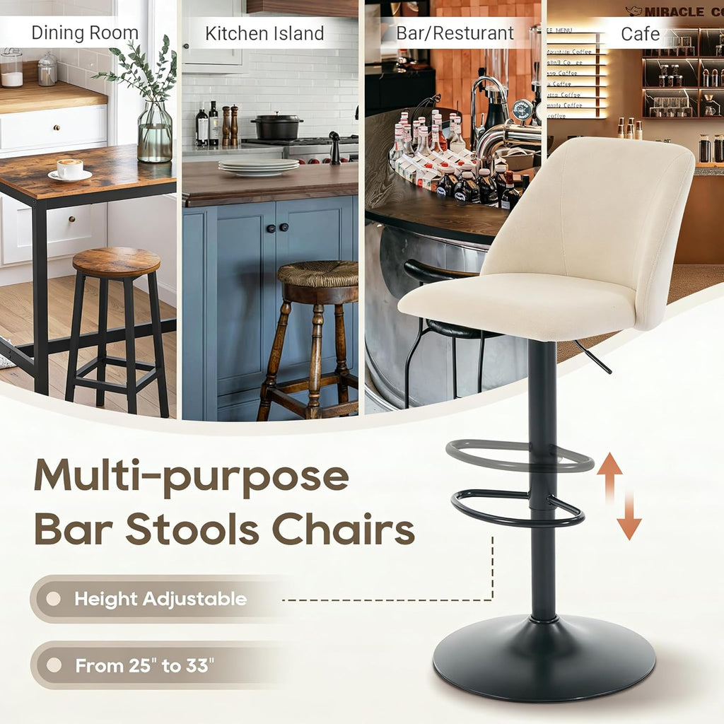 Adjustable Fabric Bar Stools,360° Modern Swivel Counter Height Chairs with Soft Cushioned Seat & Stable Metal Base