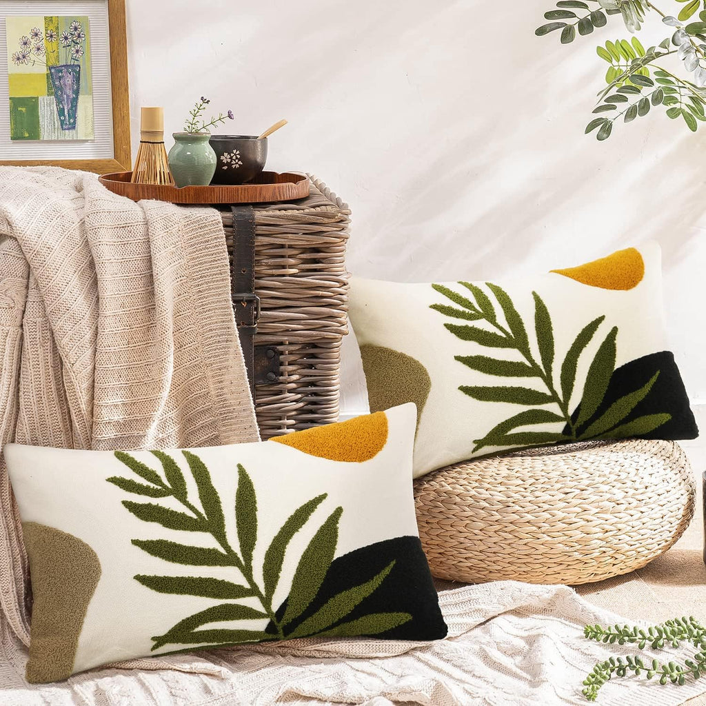 Boho Lumbar Throw Pillow Covers 12x20 Tufted Abstract Mid Century Modern Pillowcases Bohemian Aesthetic Decorative
