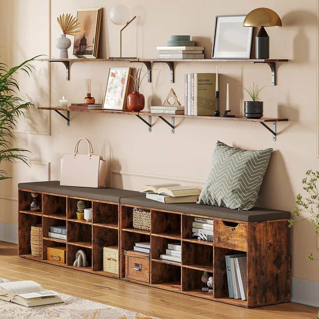 Long Wall Shelves, 55.1Inch Wooden Wall Mounted Shelves, Set of 2 | Large Floating Book Shelf, Metal Brackets, Easy