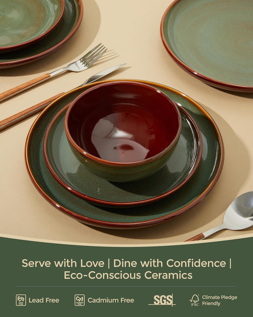 Stoneware Dinnerware Sets, Ceramic Plates and Bowls Set, Microwave & Dishwasher Safe Kitchen Dishes