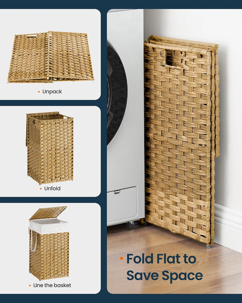 Laundry Hamper with Lid, Clothes Basket with Removable Liner and Handles, 17.2 Gallon, Foldable Narrow Laundry