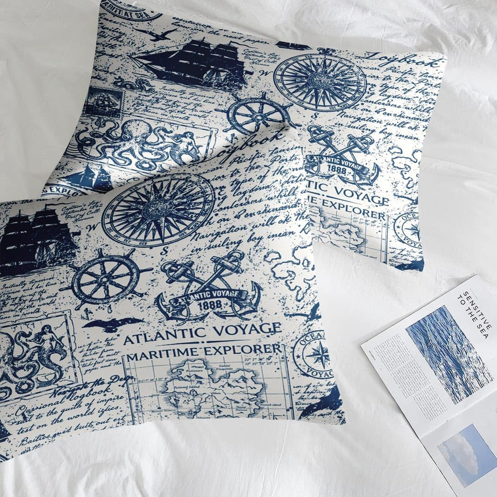 Queen Comforter Set with Sheets, 7 Pieces Nautical Anchor Bedding