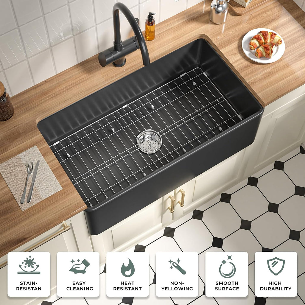 Matte Black Farmhouse Sink 33 Inch Fireclay Apron Front Kitchen Sink