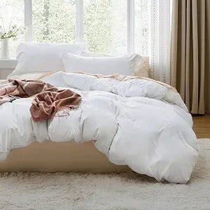 Prewashed Duvet Cover Queen, Cotton-Like Soft Bedding Set, White