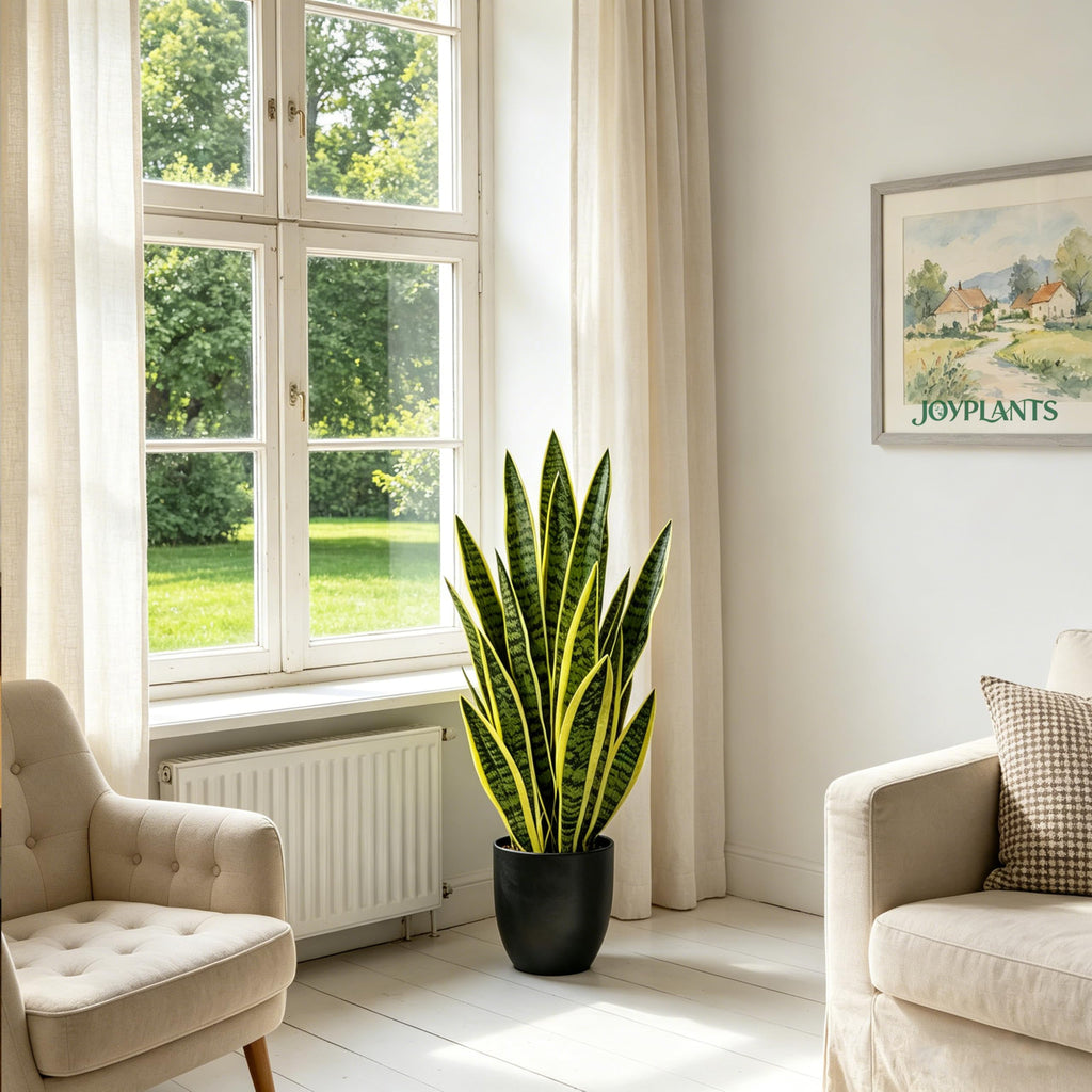 2FT Artificial Gold Snake Plant, 27'' Fake Sansevieria Realistic