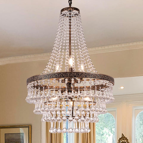 French Empire Crystal Chandelier Lighting Antique Bronze, 6-Light French Country Foyer Chandelier Pendant, Hanging Ceiling Lighting Fixture for Dining Room, 22" Dia x 35" H A108-B09W2C239V