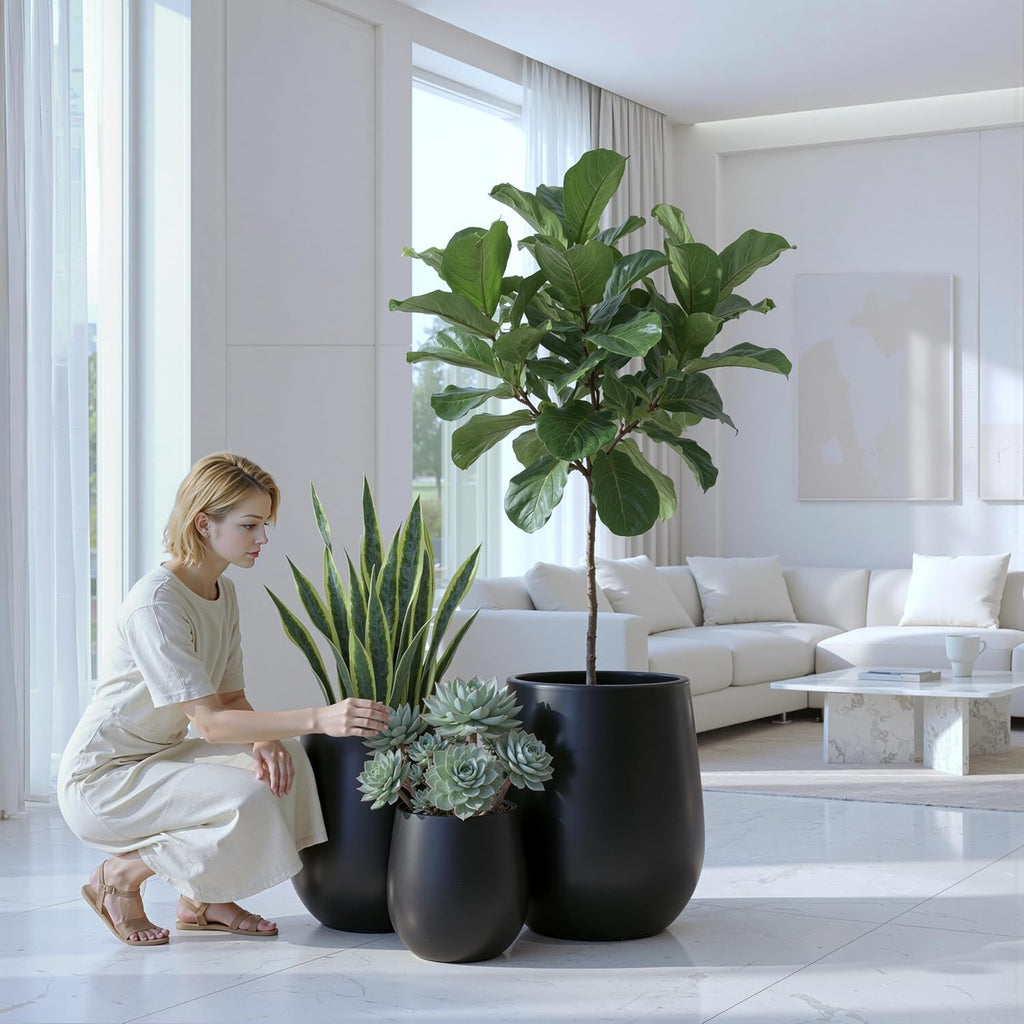 Premium Mt Wilson Tall Tapered Fiberstone Planter for Indoor Outdoor Use, Modern Large Olive Tree Pot with Drainage