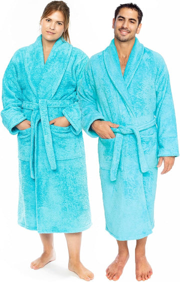 CTT Premium 100% Turkish Cotton Terry Cloth Bath Robe for Women & Men, Soft & Plush Long Unisex Robe