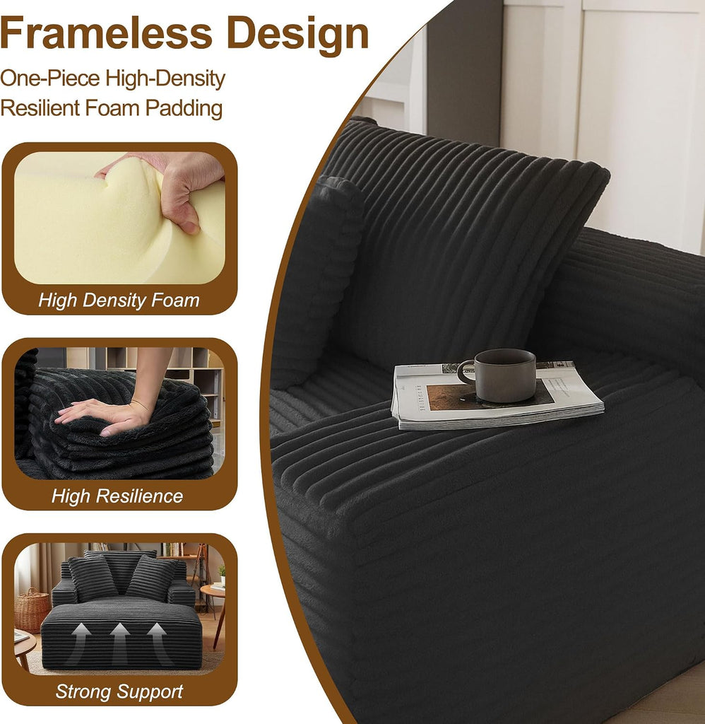 66" Oversized Chaise Lounge Chair Indoor, Corduroy Boneless Chaise Lounge Chair, Deep Seat Oversized Comfy Reading