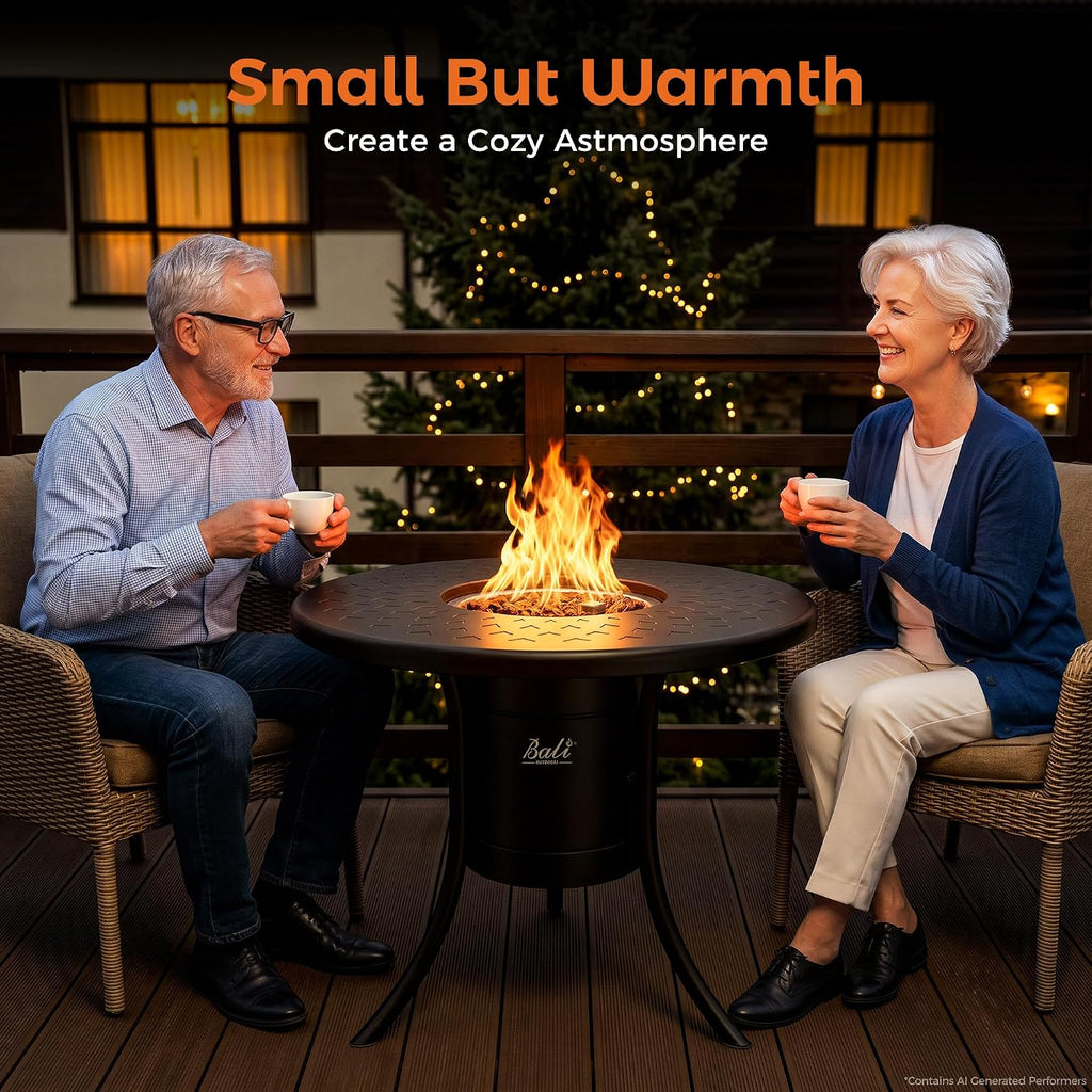 Dual 1-Pound Propane Fire Pit Outside, 26 inch Outdoor Fire Pit Black, Round Firepit Table for Outside Patio