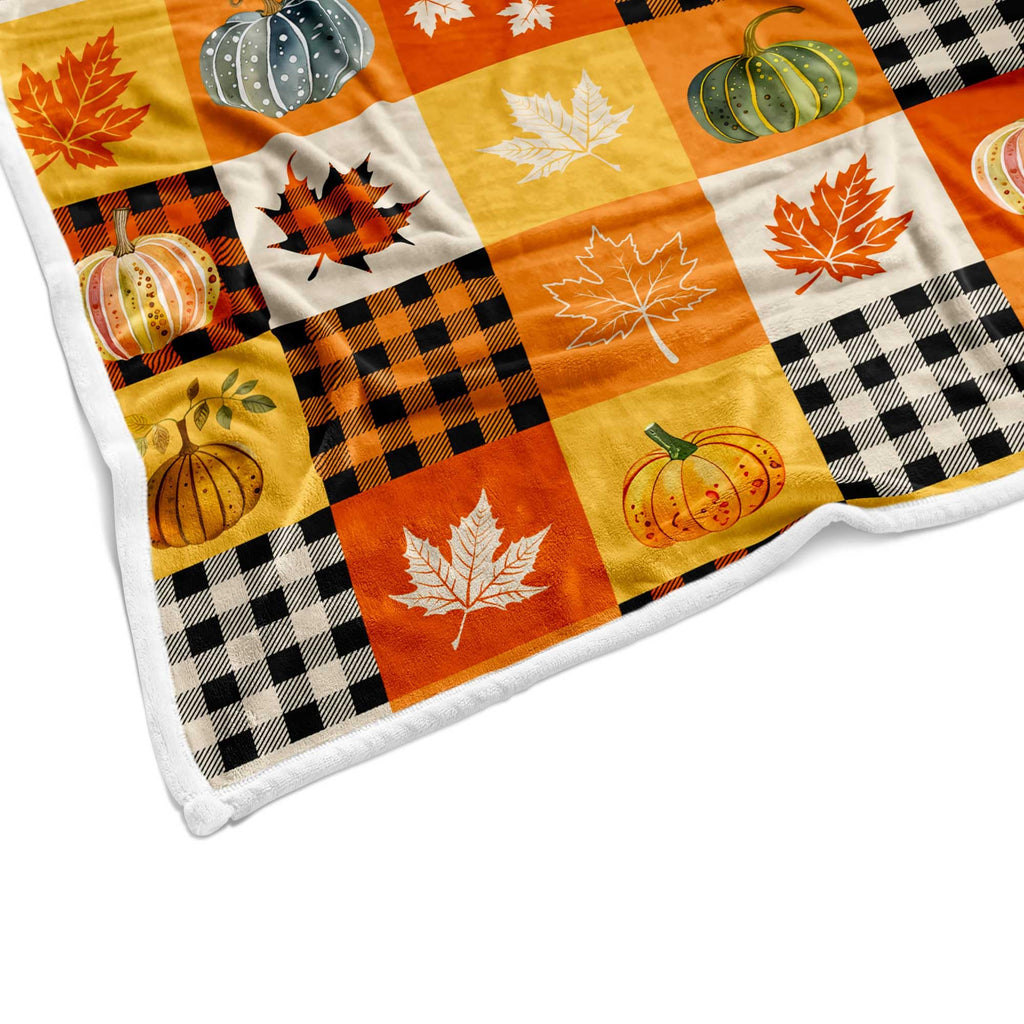 Fall Pumpkin Buffalo Plaid Throw Blanket, 60"x70" Autumn Maple Leaf Patchwork Soft Fleece Blanket for Sofa Couch Home