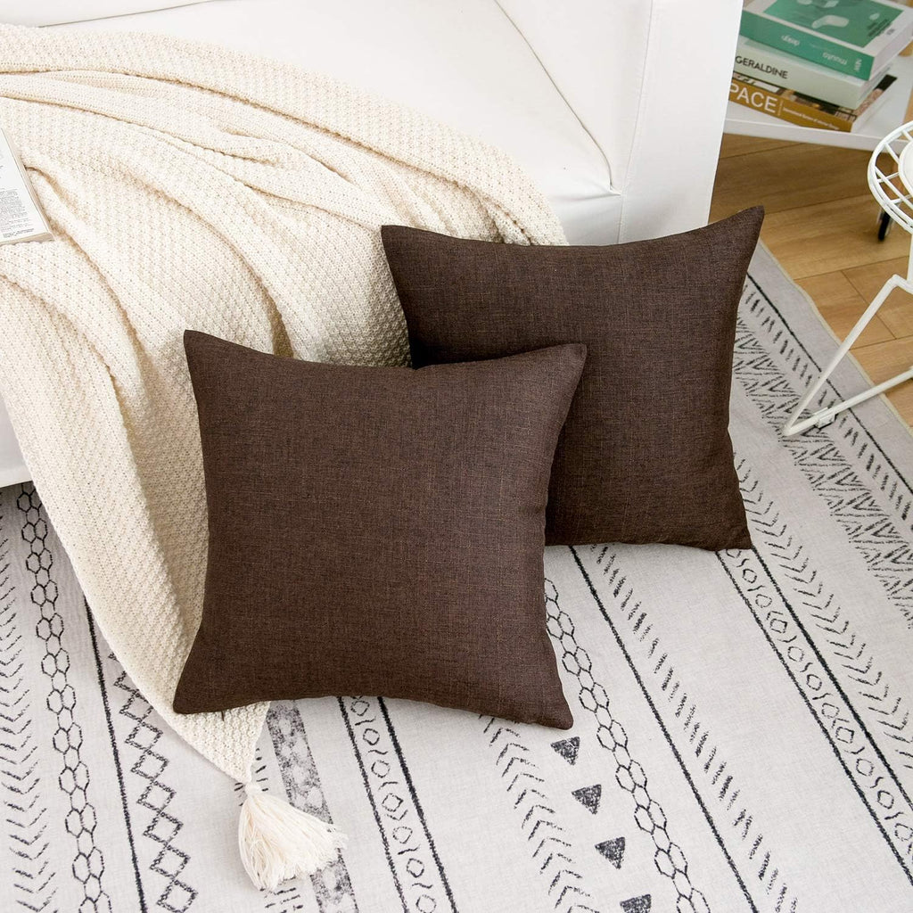 Linen Decorative Throw Pillow Covers Cushion Cover Pillow Case, Soft Square Dark Brown Throw Pillows 18x18 Inch,Set of 2