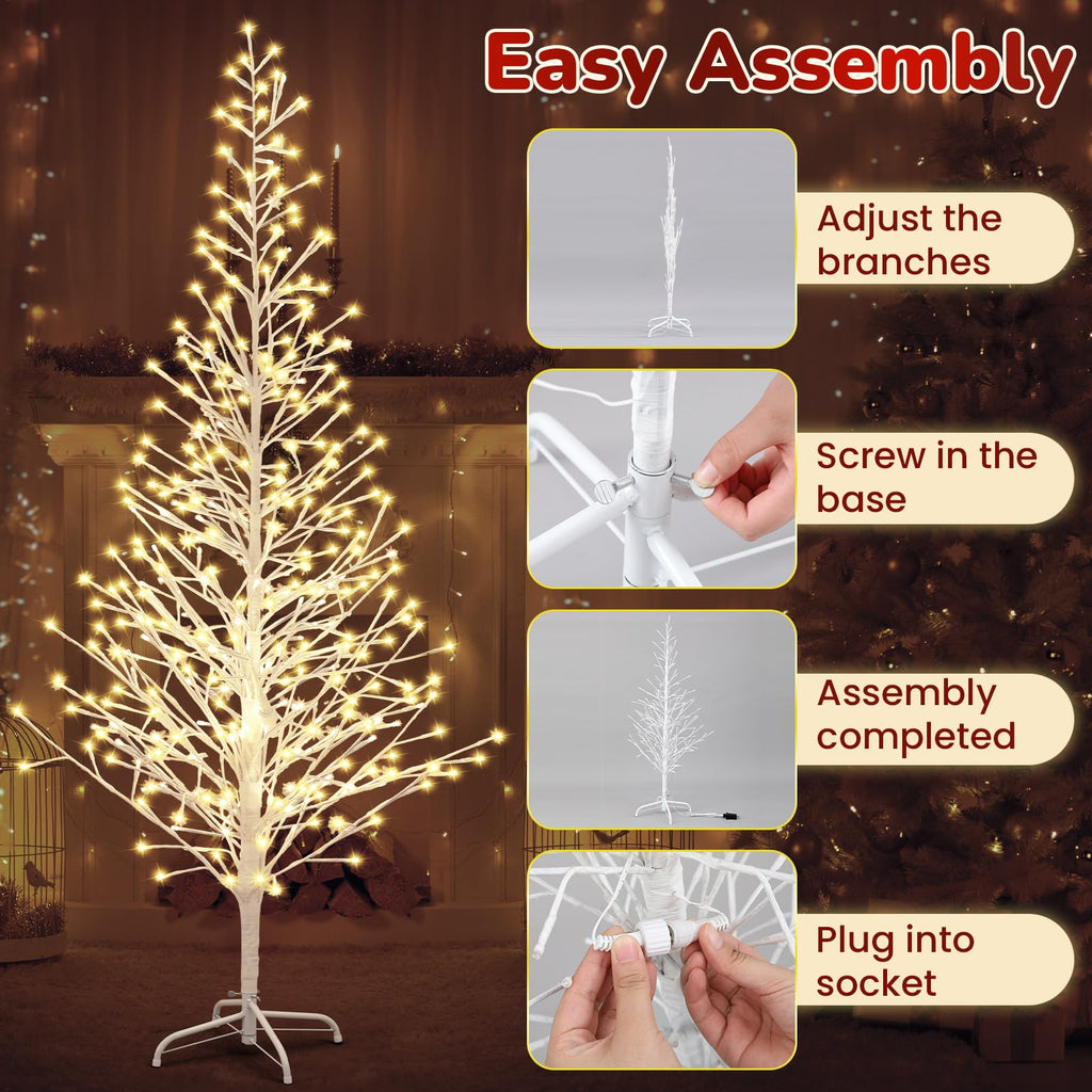 3 Pack 4ft/5ft/6ft Christmas Lighted White Birch Tree with Lights