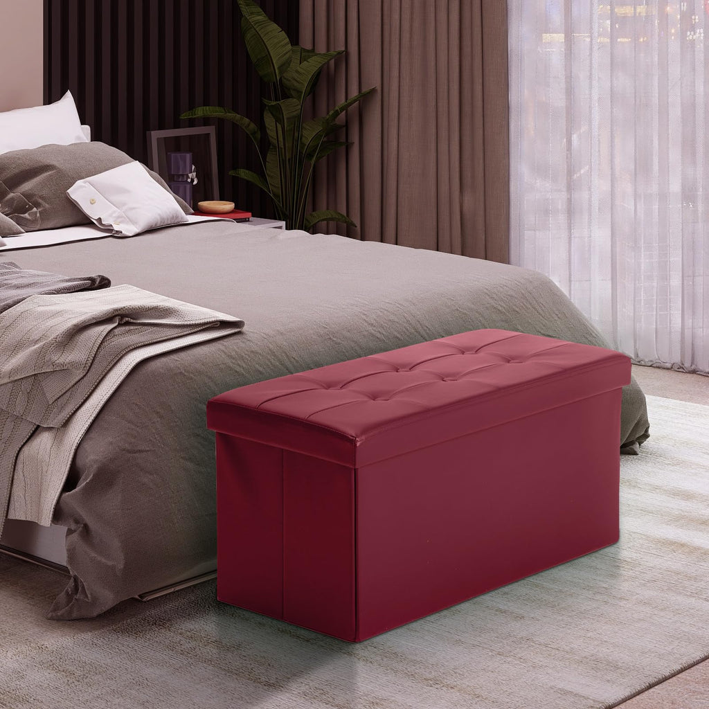 Ottoman Bench with Storage 30x15x15 inches White Ottoman for Room Folding Leather Footrest Footstool Rectangle
