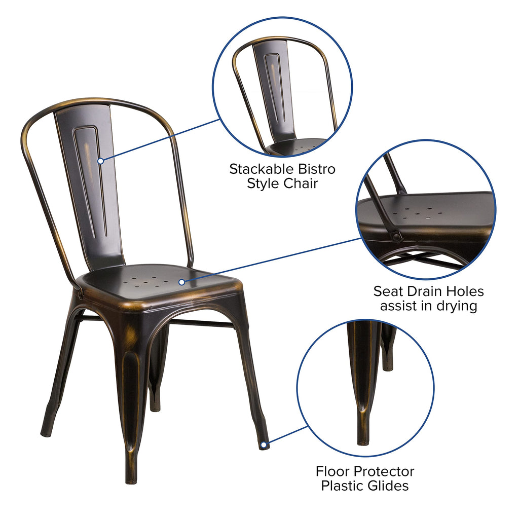 Distressed Copper Metal Indoor/Outdoor Stackable Chair