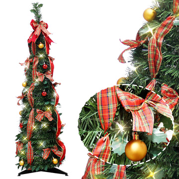 4FT Pop Up Pre-lit Green Pencil w/Bow & Balls, 60 Lights