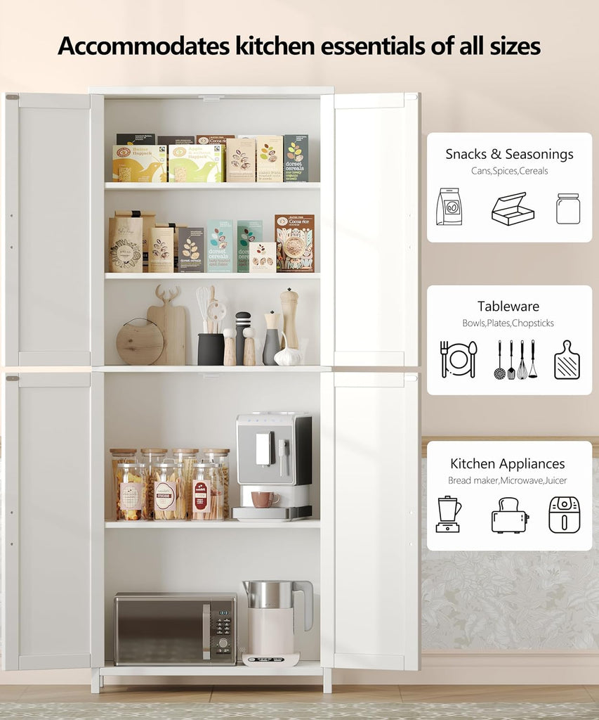 63''H Tall Bathroom Storage Cabinet Adjustable Shelf White | Floor Cabinet with Barn Doors, Adjustable Shelf, Linen