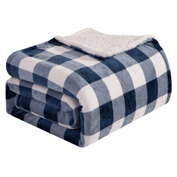 Ultra Soft Reversible Buffalo Plaid Flannel Sherpa Blanket - Cozy Silky Checkered Fleece Throw for Couch, Bed - Plush