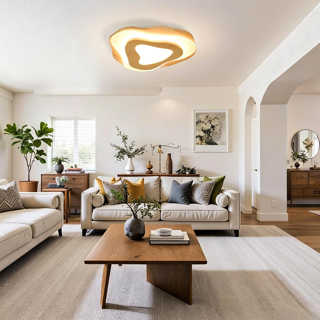 15.7" Modern Flush Mount LED Chandelier , Natural Wood Petal Energy Chandeliers Ceiling Light Bedroom Foyer Kitchen