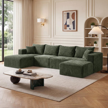Boneless Couch U-Shaped Sectional Sofa with Left Facing Chaise 118''-Green