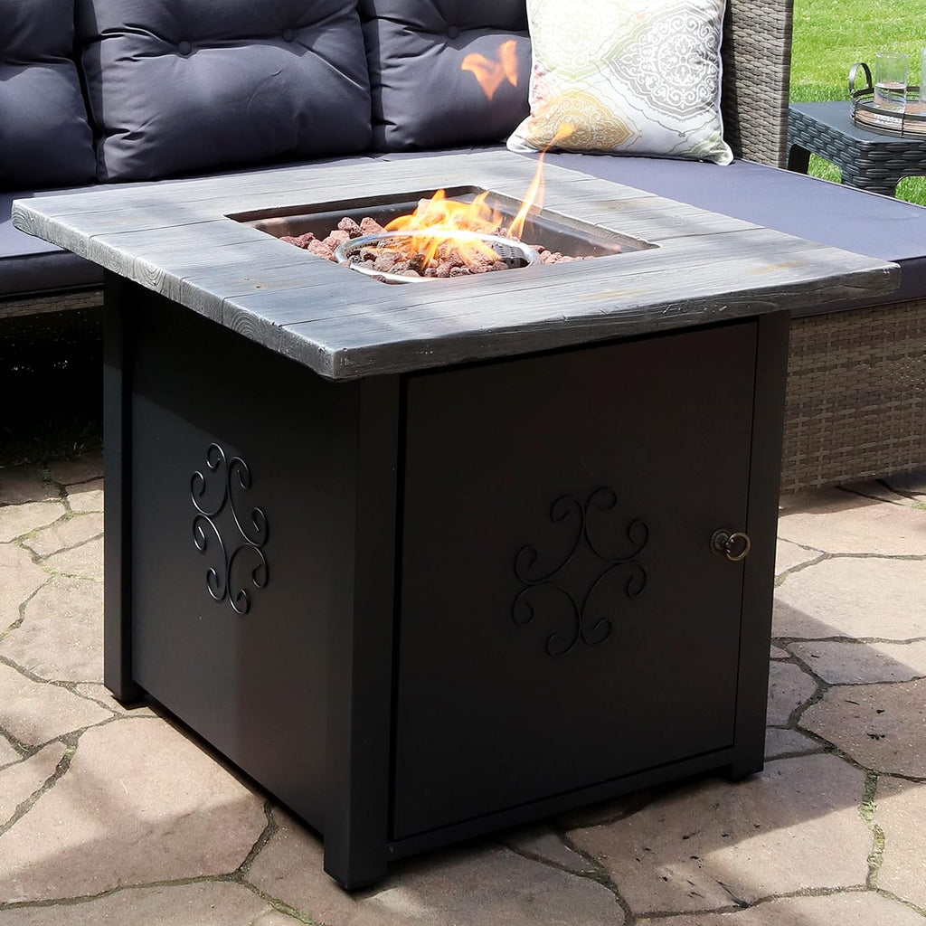 30-Inch Square Propane Fire Pit Table - 40,000 BTU Outdoor Gas Fire Pit Table with Lava Rocks and Weather-Resistant