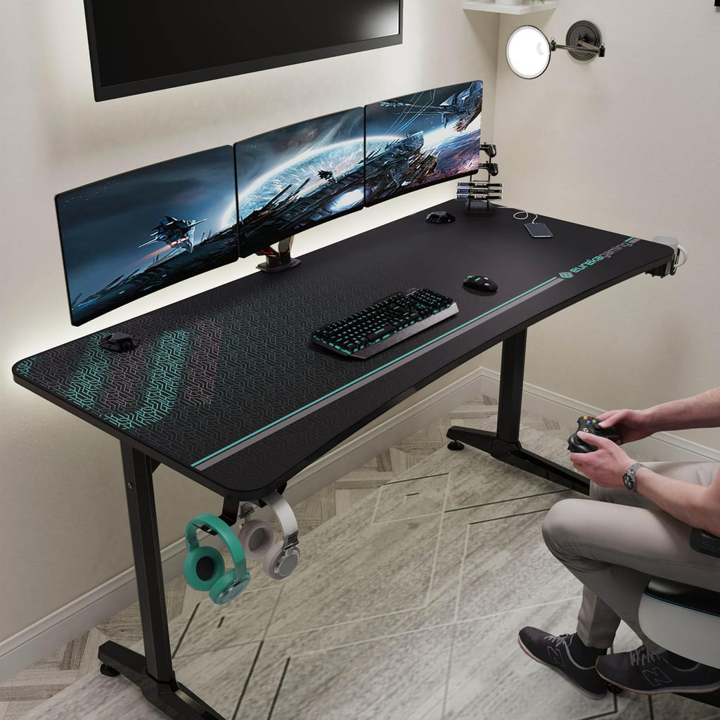 Gaming Desk 60" Home Office Computer Desk, New Polygon Legs Design, Captain Series (60 Inch, Black)